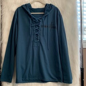 Lace Up Corset Neck Hooded Sweatshirt XL